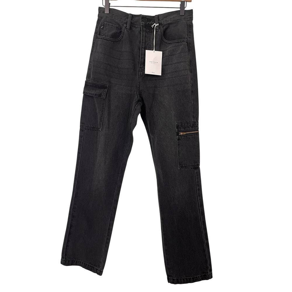 Kancan Womens Black 90s Straight Jeans Pockets Cargo Grunge Size 5 / 26